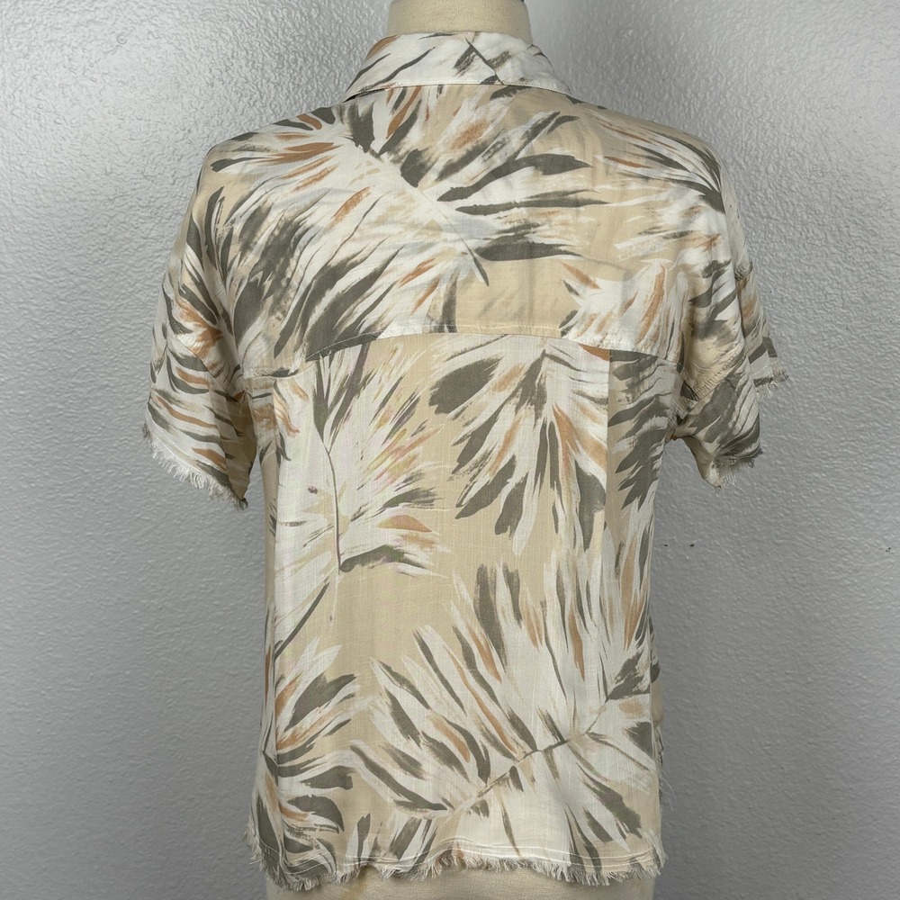 Philosophy XS‎ Abstract Palm Print Button Shirt Raw Hem Short Sleeve Rayon - Picture 2 of 13